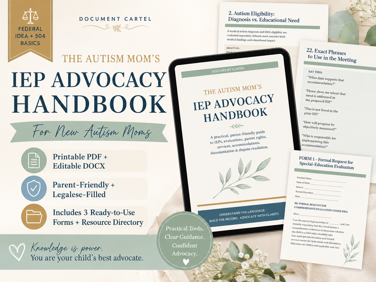 Autism Mom's IEP Advocacy Handbook printable PDF and editable DOCX