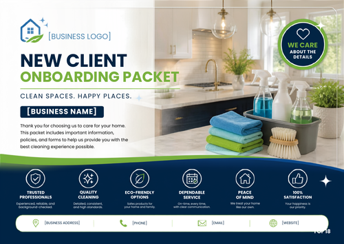 New client onboarding packet for professional cleaning businesses