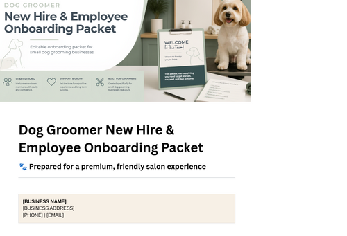 Dog Groomer New Hire and Employee Onboarding Packet